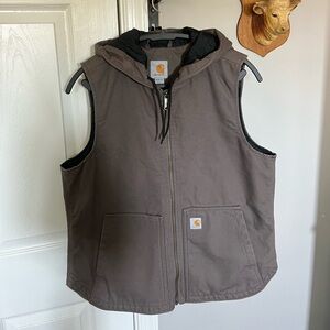 Carhartt grey/brown workwear hooded vest.
